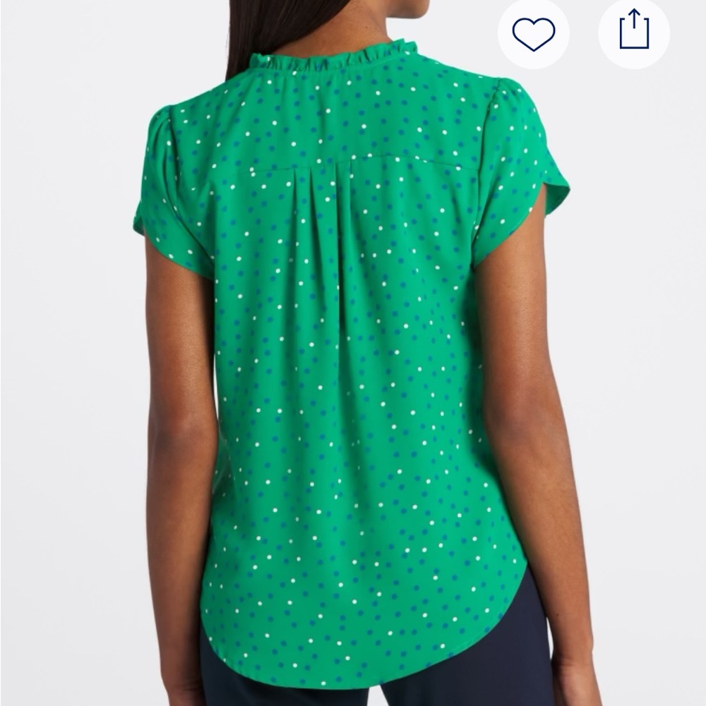 41 Hawthorn Green Polka Dot Ruffle Neck Blouse - Picture 2 of 4